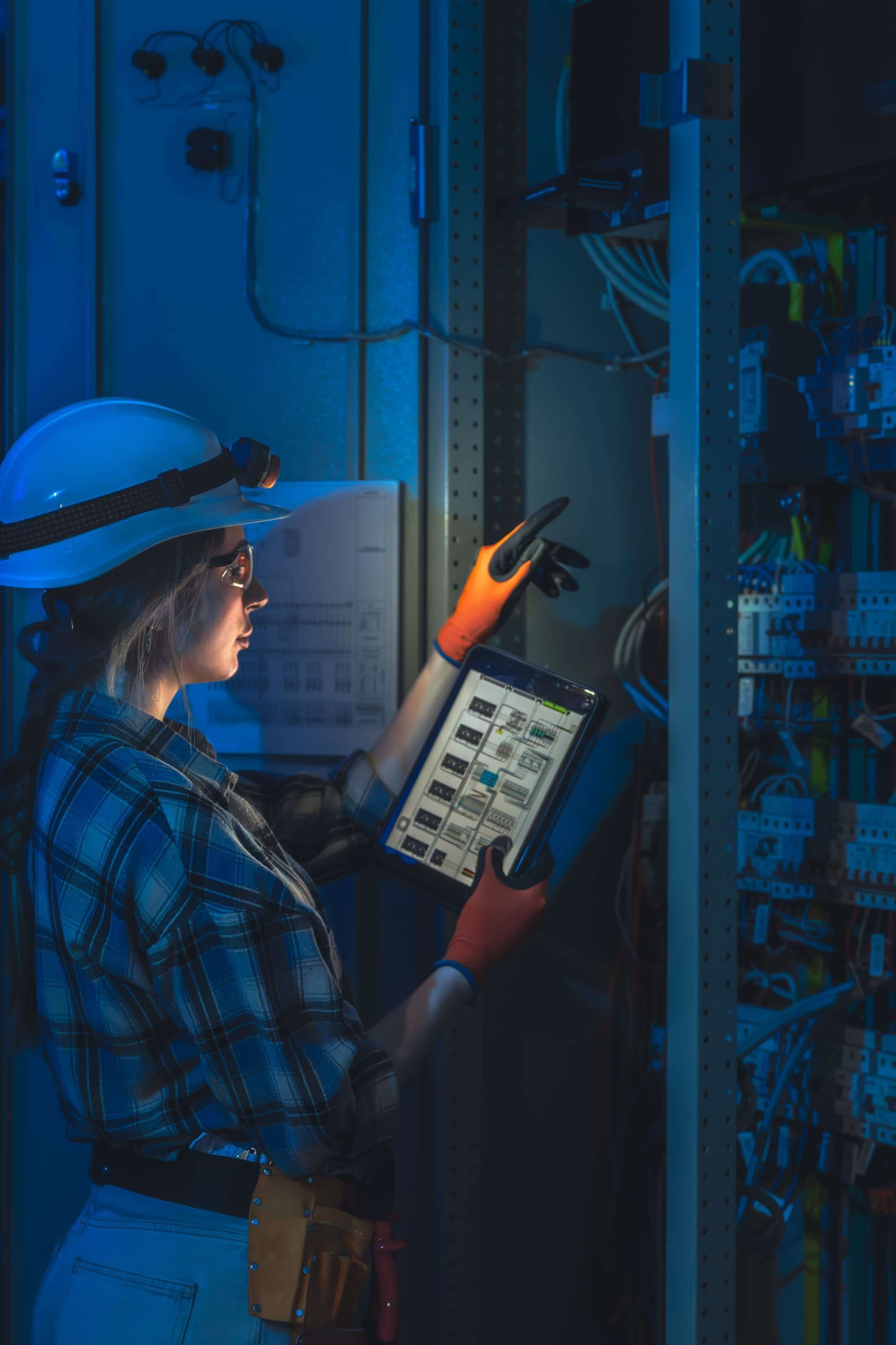 Researcher at an inspection bench